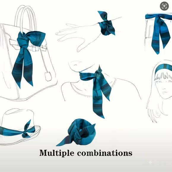 2× Bag Twilly Purse Skinny Scarf Blue Houndstooth - Picture 3 of 3